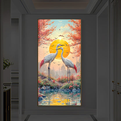 Beautiful Birds Modern Luxury Backlight Vertical Wall Art