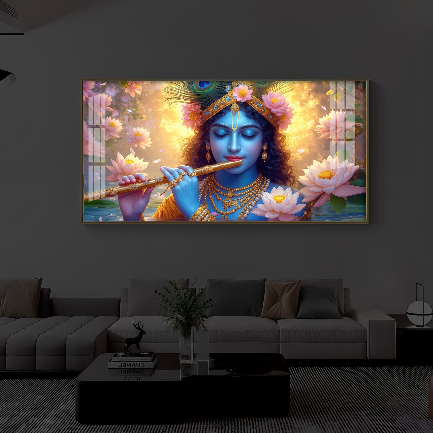 Shree Krishna Modern Luxury Backlight Horizontal Wall Art