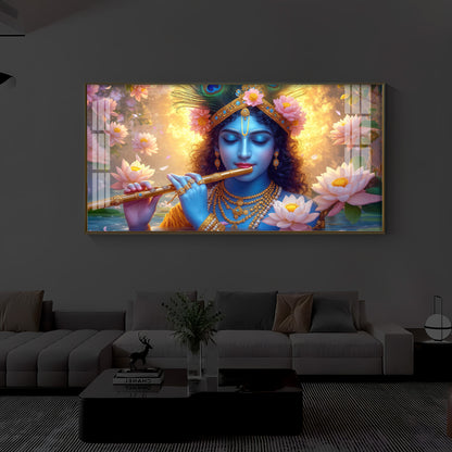 Shree Krishna Modern Luxury Backlight Horizontal Wall Art