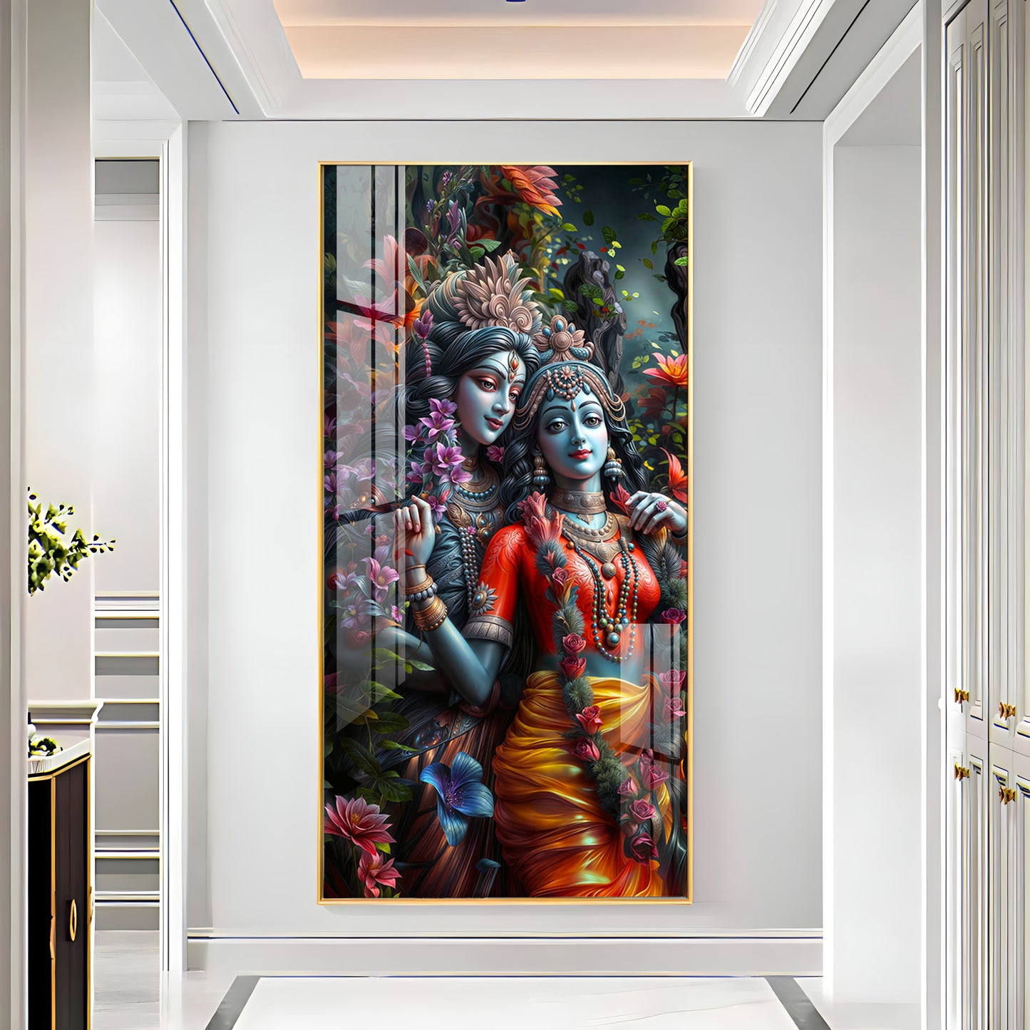 Radha Krishna Love Premium Acrylic Vertical Wall Art