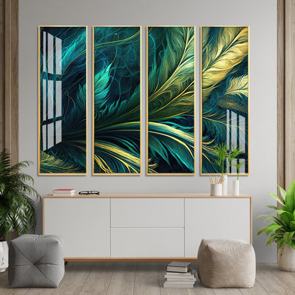 Tropical Leaves Premium Acrylic Vertical Wall Art (set of 4)