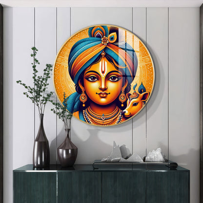 Lord Krishna Abstract Premium Acrylic Round Wall Art