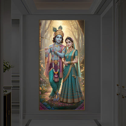 Radhe Krishna Ji Modern Luxury Backlight Vertical Wall Art