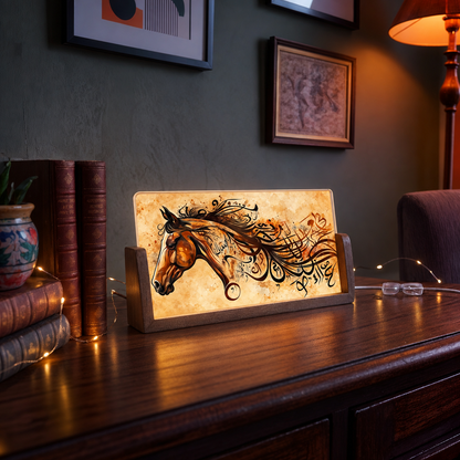Arabic Horse Acrylic LED Table Lamp - Wooden Stand
