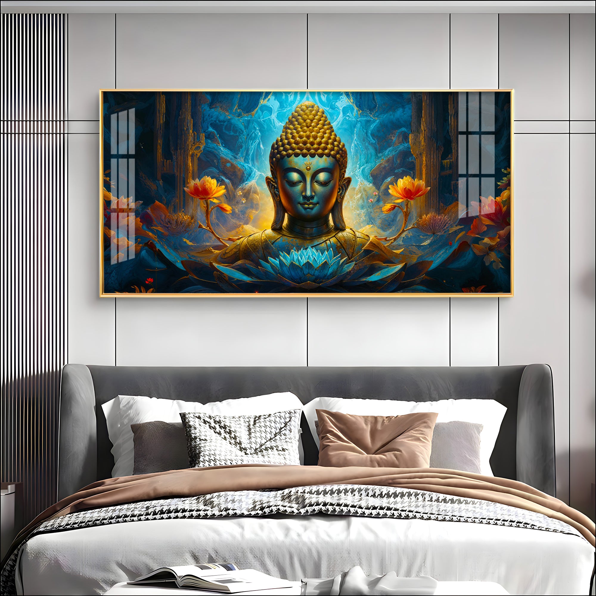Tranquil Buddha Art In Blue Premium Acrylic Horizontal Wall Art