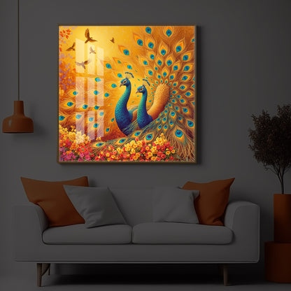 Couple Peacock Modern Luxury Backlight Square Wall Art