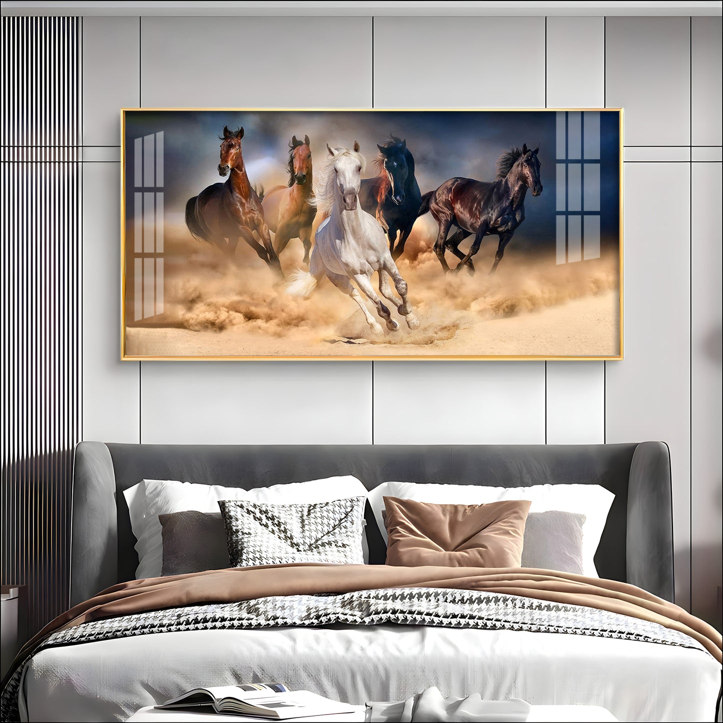 Lucky Running Vastu Horses Premium Acrylic Horizontal Wall Art