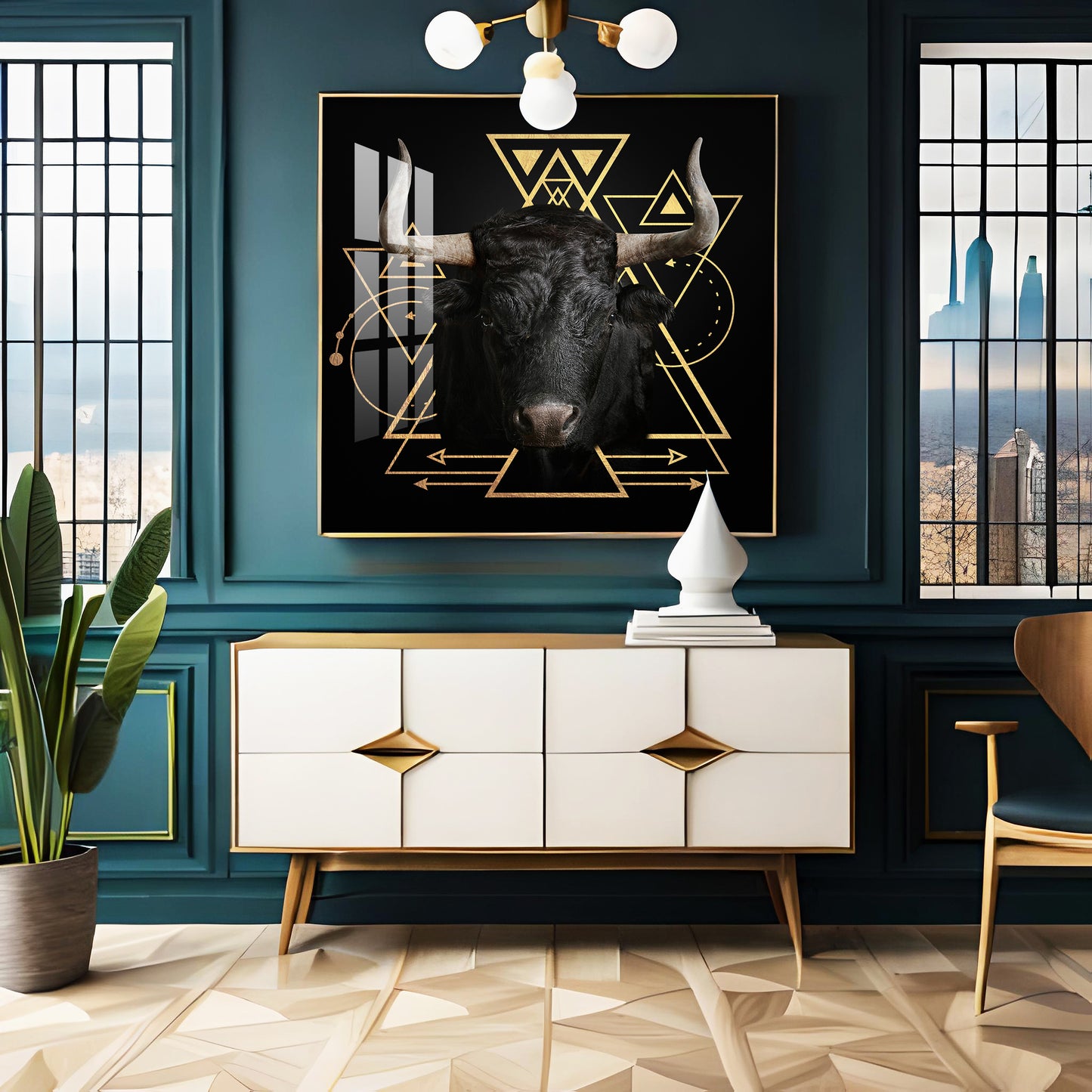 Gold Foil Geometric Figure Yak Premium Acrylic Square Wall Art