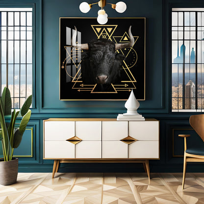 Gold Foil Geometric Figure Yak Premium Acrylic Square Wall Art