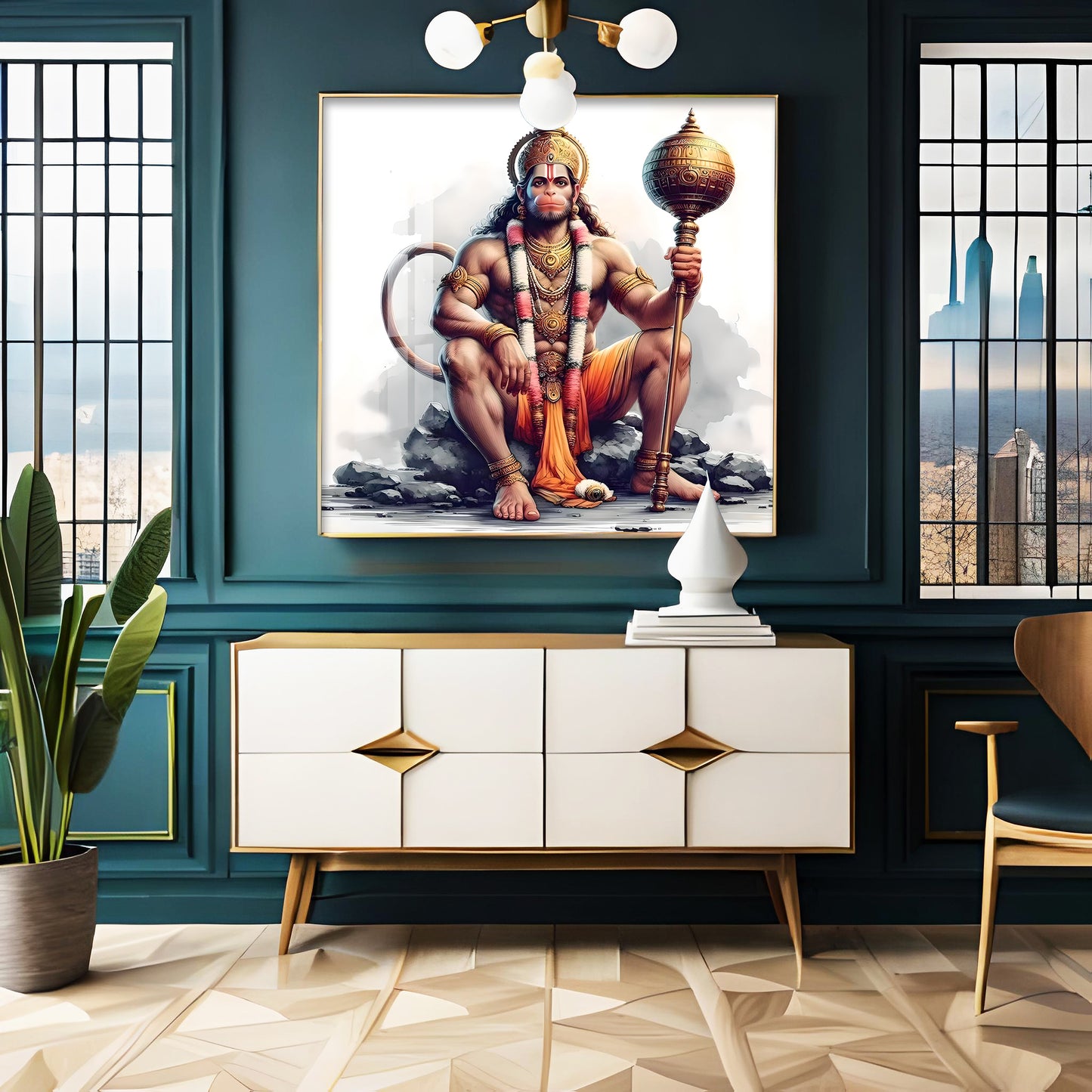 Jai Shree Hanuman Premium Acrylic Square Wall Art