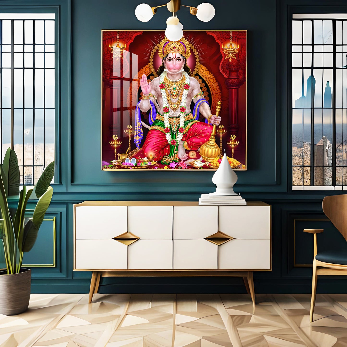 Sacred Harmony Of Hanuman Premium Acrylic Square Wall Art