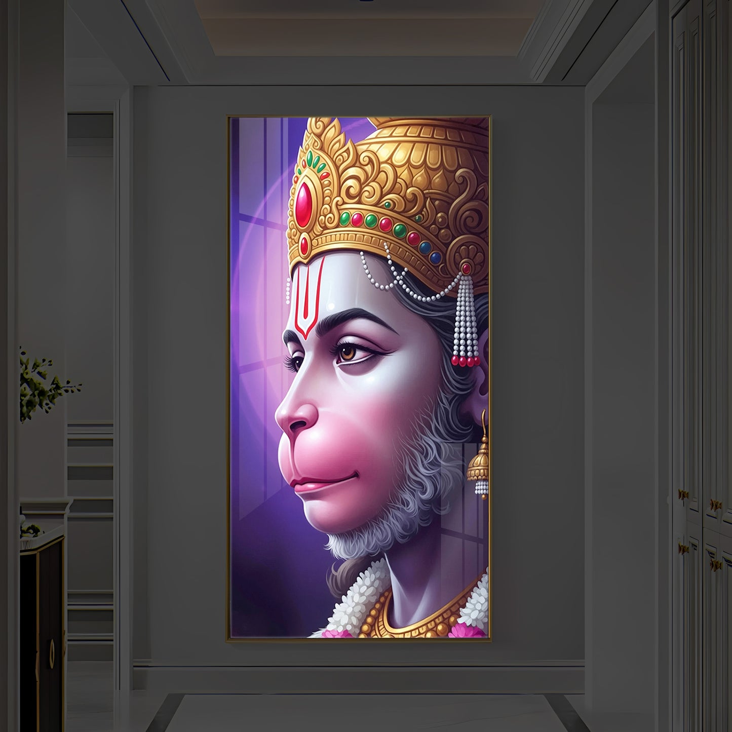 Jai Shri Hanuman Modern Luxury Backlight Vertical Wall Art