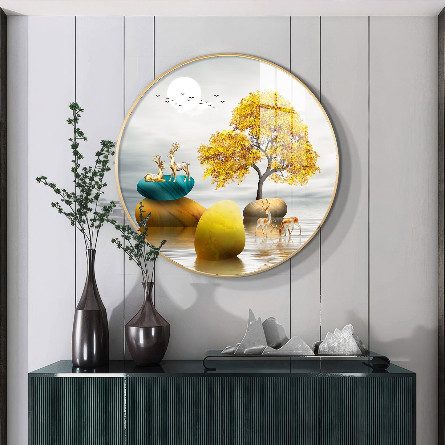 The Tree and The Fawn Premium Acrylic Round Wall Art