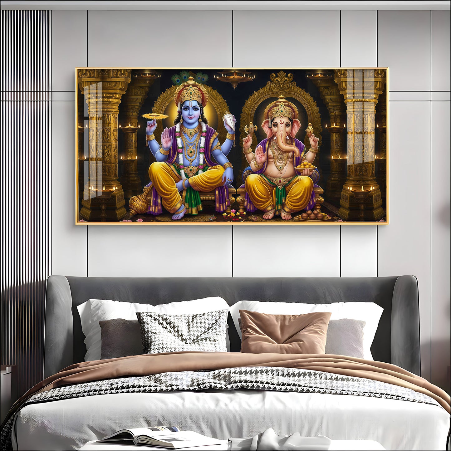 Lord Ganesha's Grace With Lord Vishnu Premium Acrylic Horizontal Wall Art