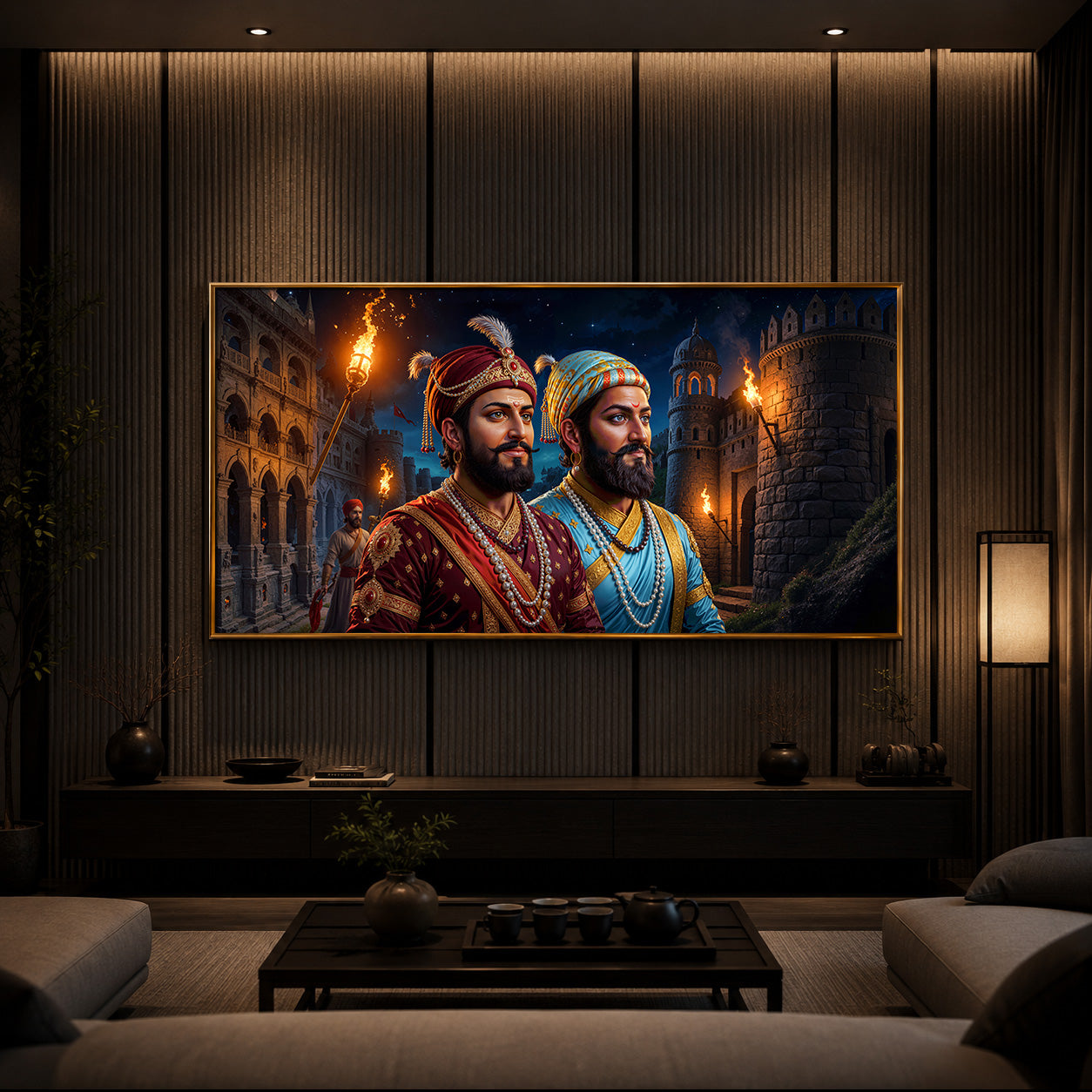 Chhatrapati Shivaji Maharaj with Chhatrapati Sambhaji Modern Luxury Backlight Horizontal Wall Art