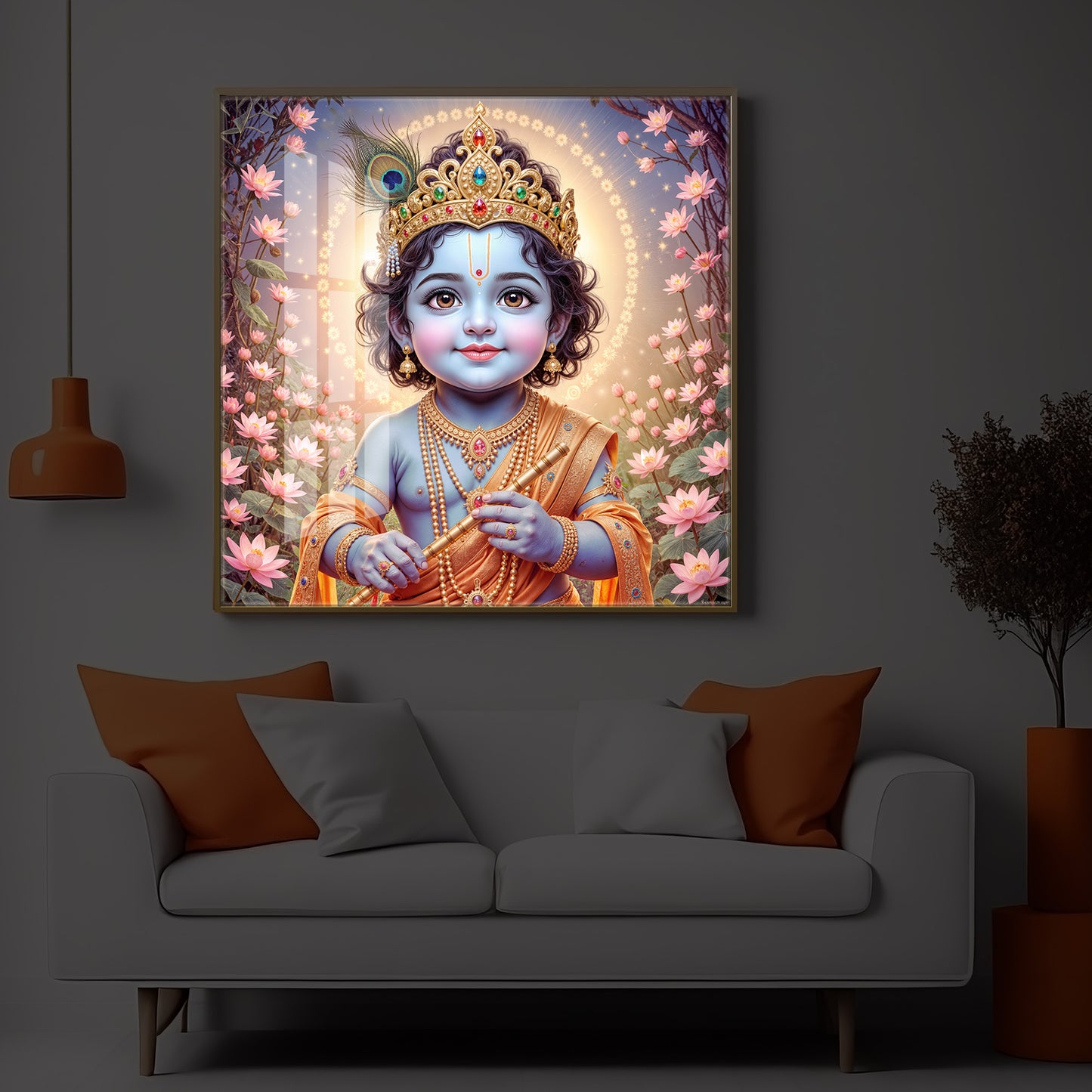 Bal Krishna Ji Modern Luxury Backlight Square Wall Art