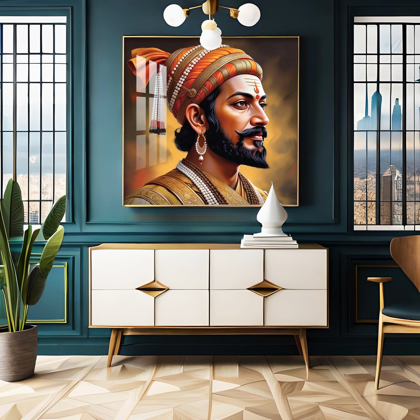 Divine Chhatrapati Shivaji Maharaj Ji Premium Acrylic Square Wall Art