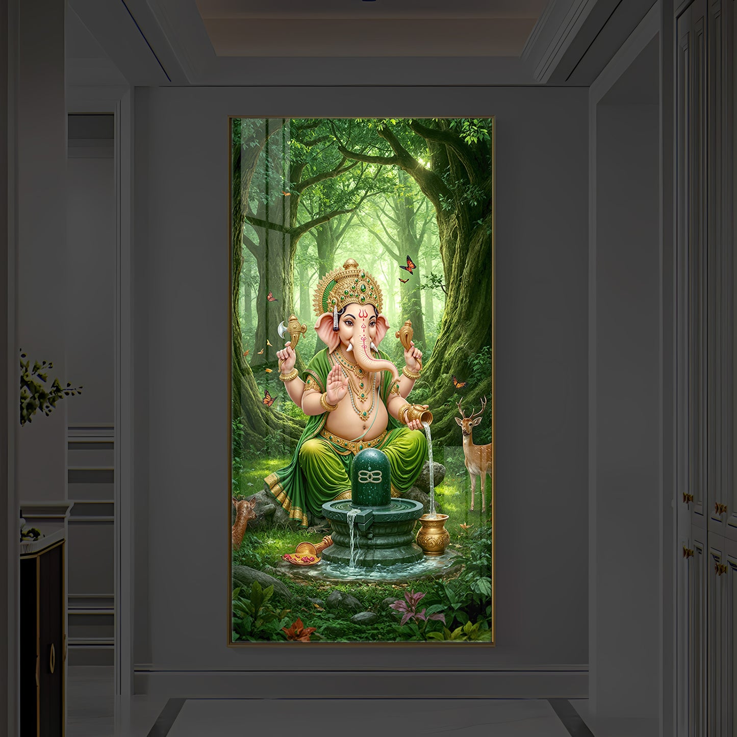 Jai Shri Ganesh Modern Luxury Backlight Vertical Wall Art