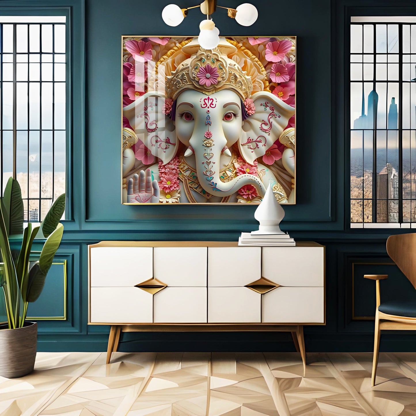 Devotional Lord Ganesh Premium Acrylic Square Wall Art