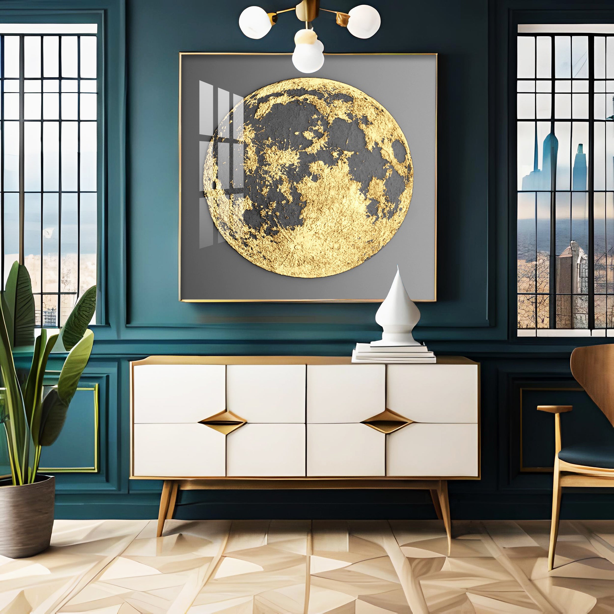 Golden Celestial Body Premium Acrylic Square Wall Art