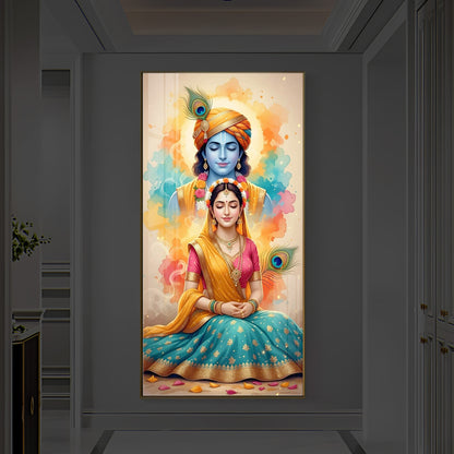 Radhe Krishna Modern Luxury Backlight Vertical Wall Art