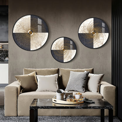 Spiral Line In Golden Premium Acrylic Round Wall Art (Set of 3)