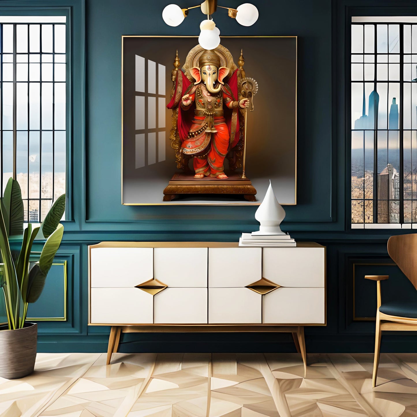 Standing Ganpati Premium Acrylic Square Wall Art