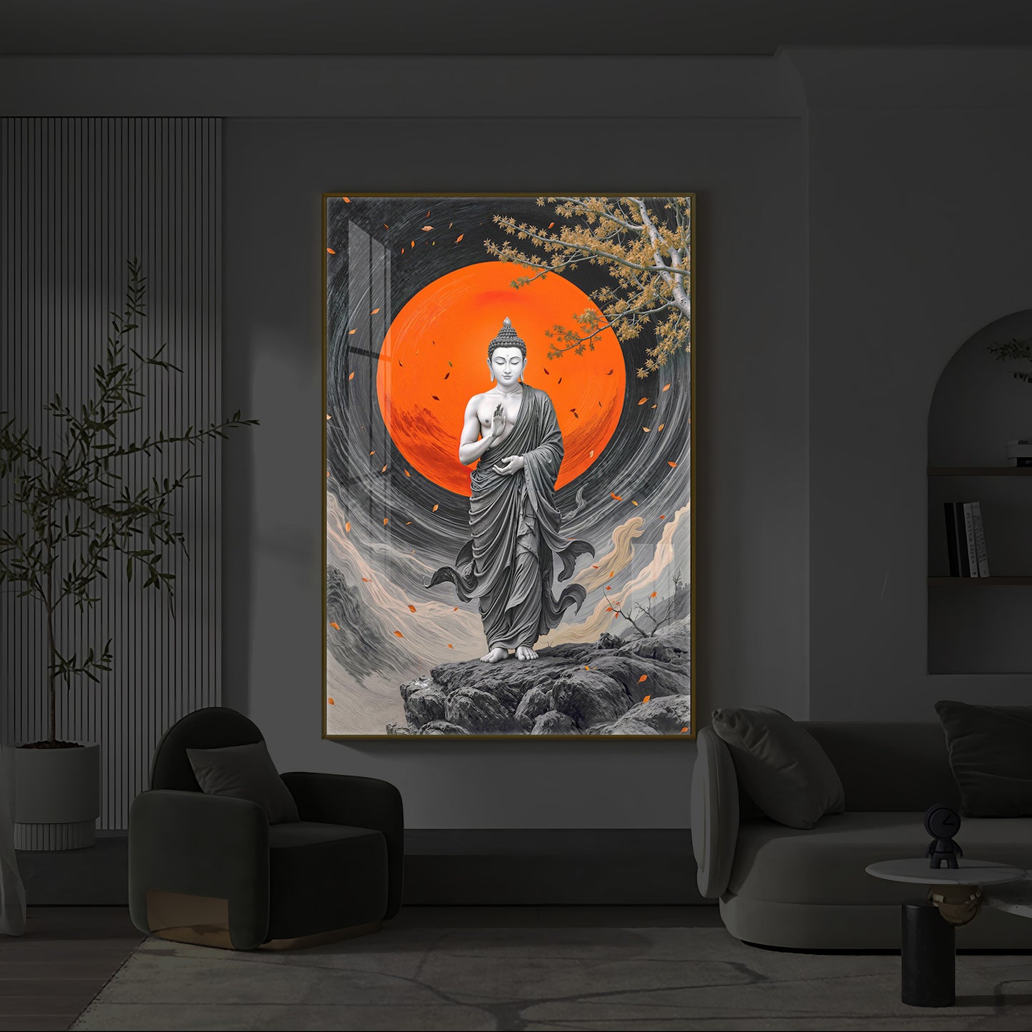 Buddhay Ji Modern Luxury Backlight Vertical Wall Art