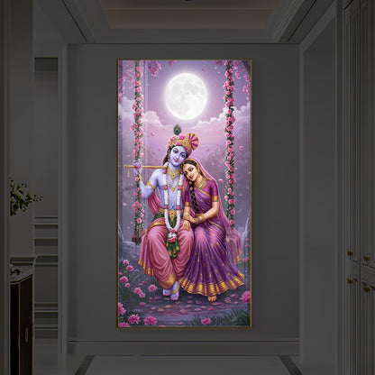 Loving Radha Krishna Modern Luxury Backlight Vertical Wall Art