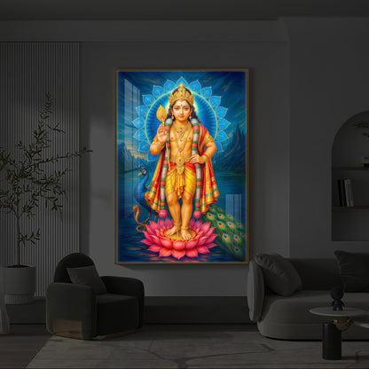 Sri Murugan Ji Modern Luxury Backlight Vertical Wall Art