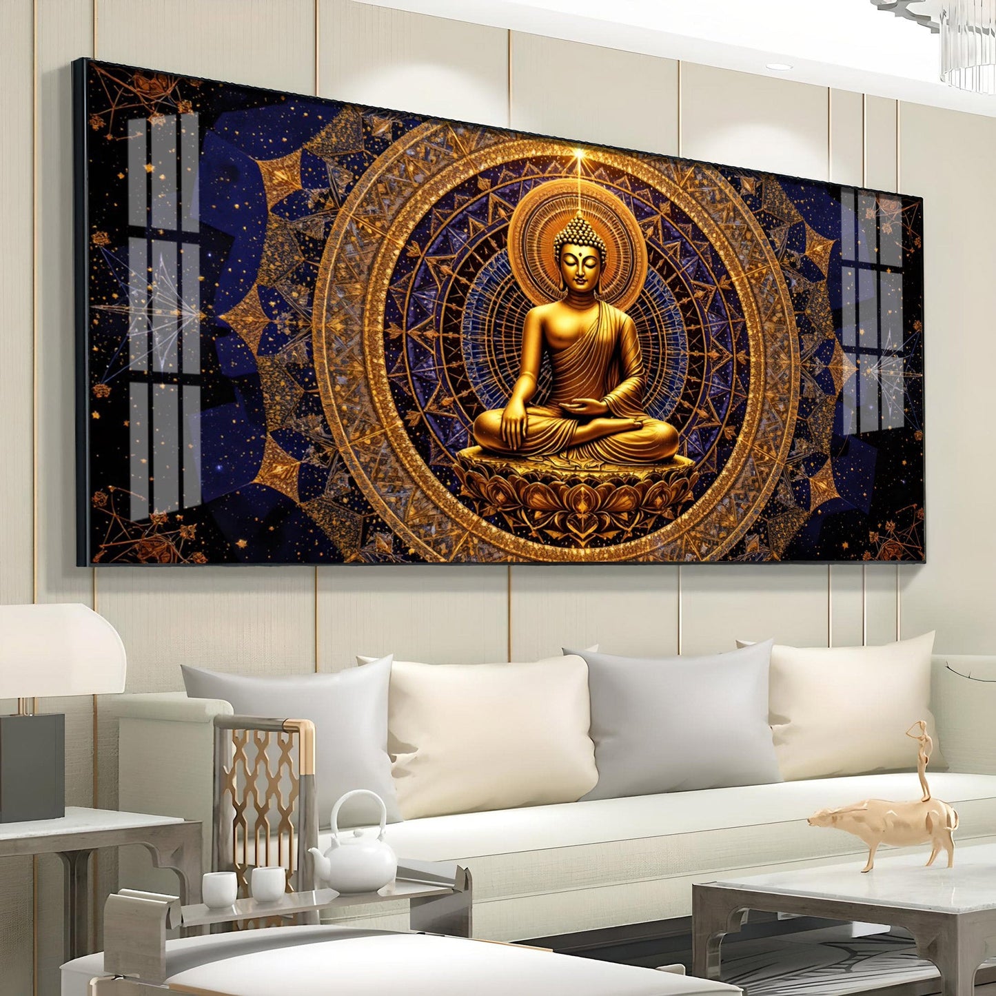 Buddha Bliss Premium Acrylic Horizontal Wall Art - 24X12 inches / Gold