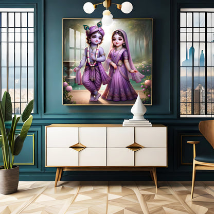 Radha Krishna Bal Roop Premium Acrylic Square Wall Art