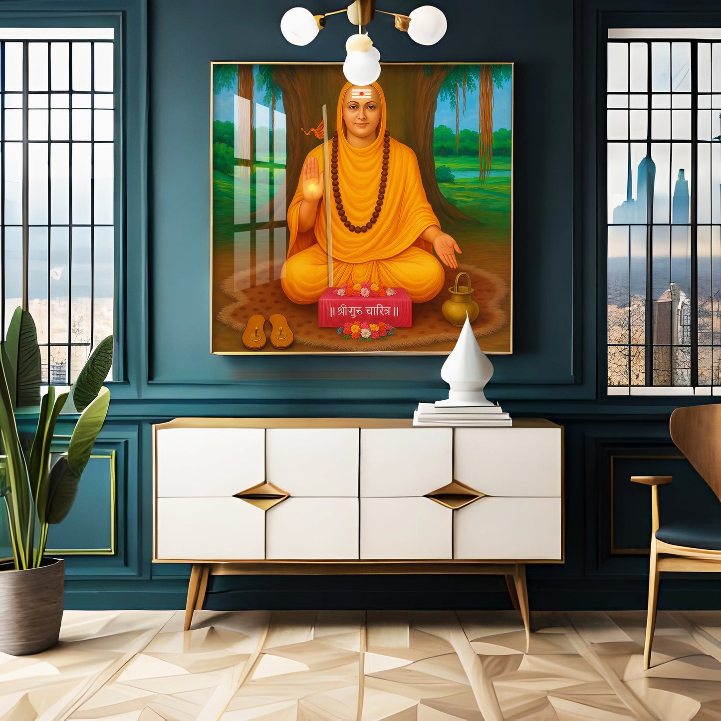 Shree Narasimha Saraswati Swami Premium Acrylic Square Wall Art