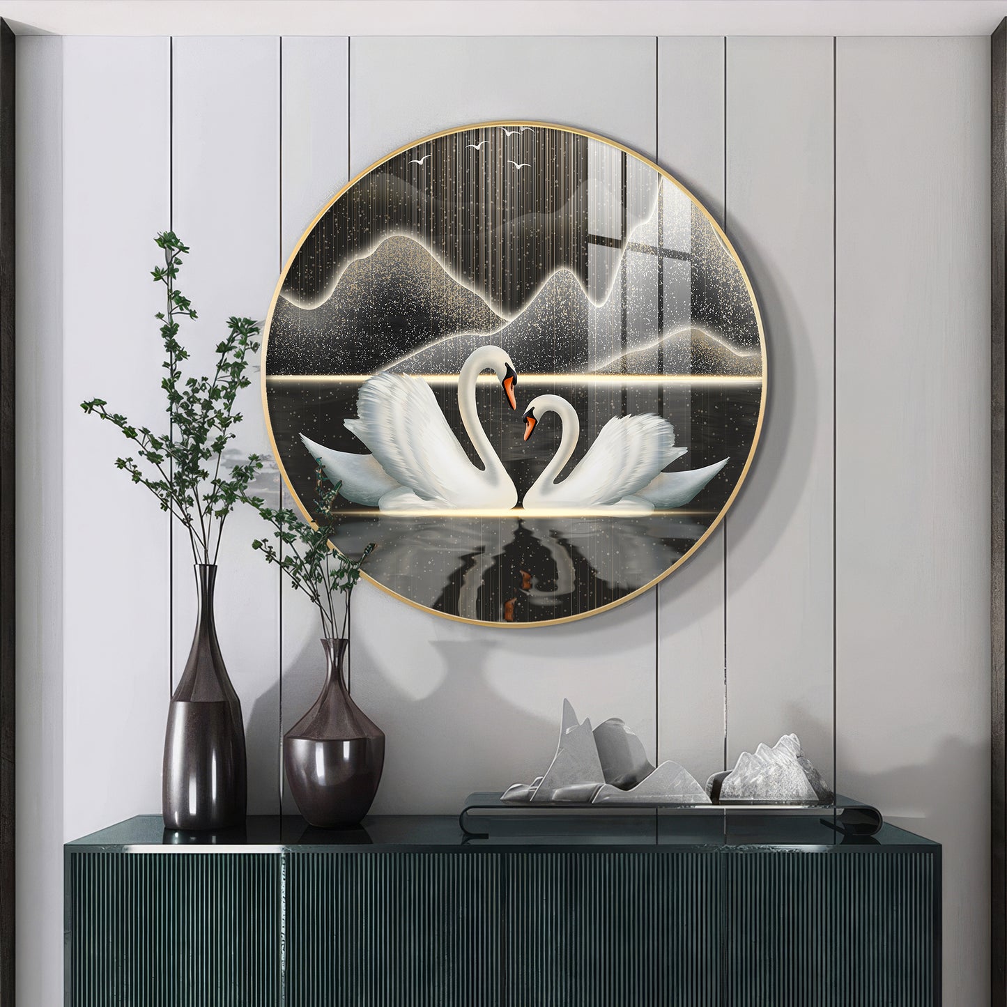 Swans in Serenity Premium Acrylic Round Wall Art