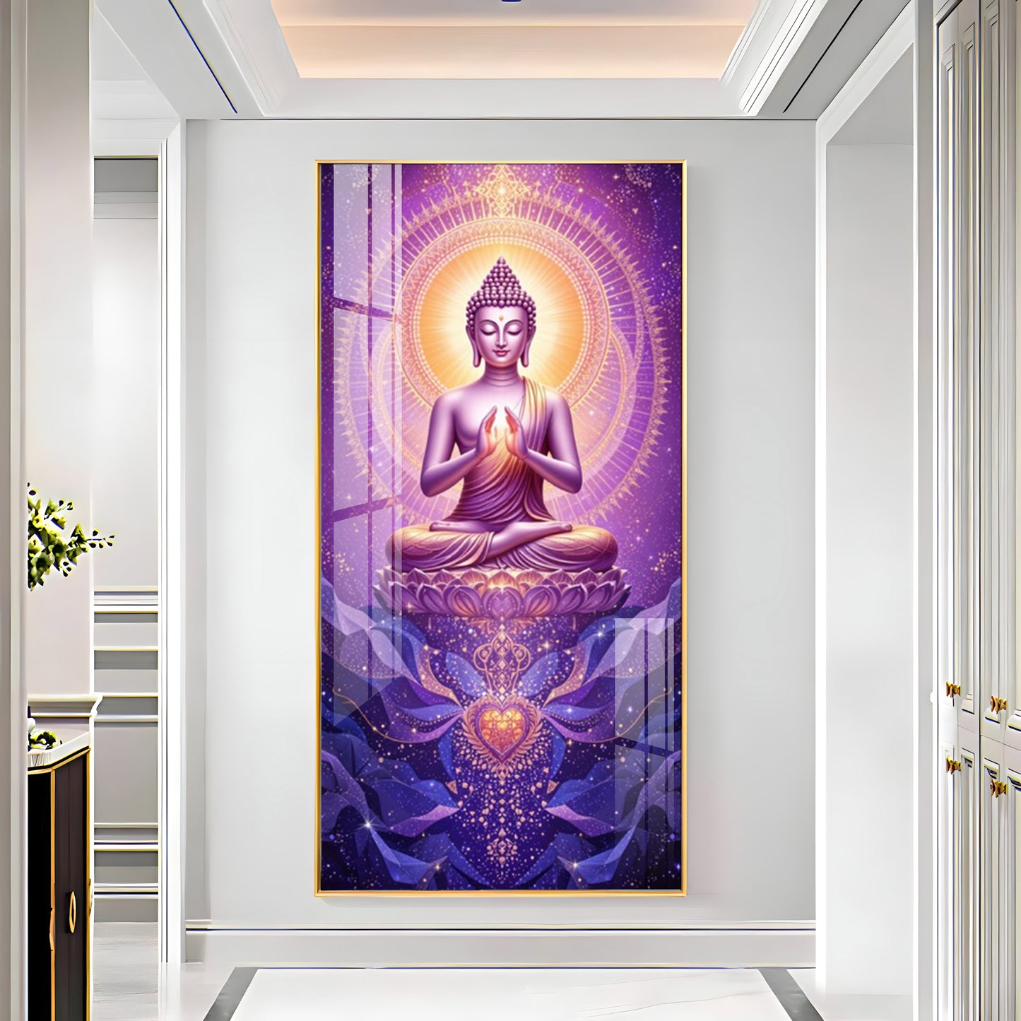 Buddha In Purple Harmony Premium Acrylic Vertical Wall Art