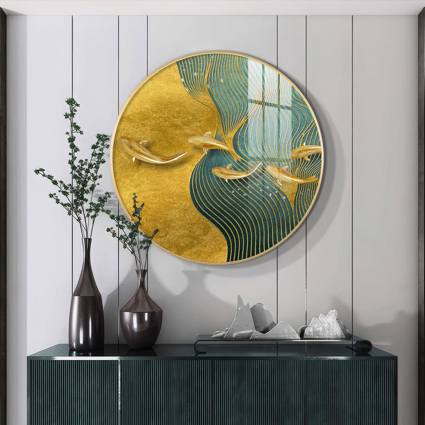 Aqua Gold Premium Acrylic Round Wall Art
