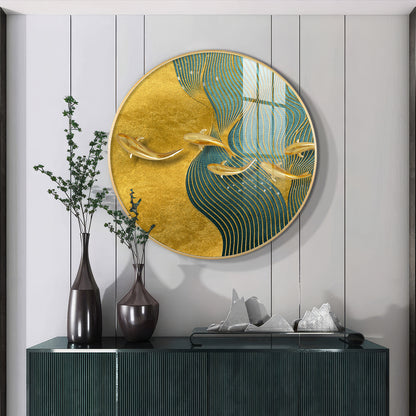 Aqua Gold Premium Acrylic Round Wall Art
