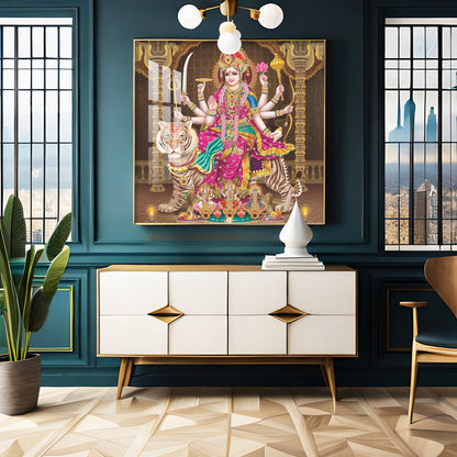 Eternal Devotion Of Durga Mata Premium Acrylic Square Wall Art
