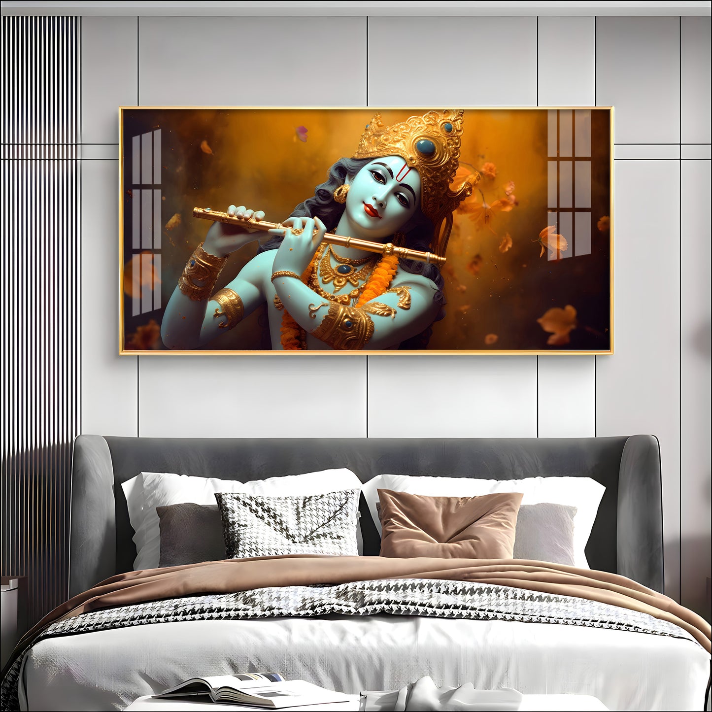 Om Jai Shree Krishna Premium Acrylic Horizontal Wall Art