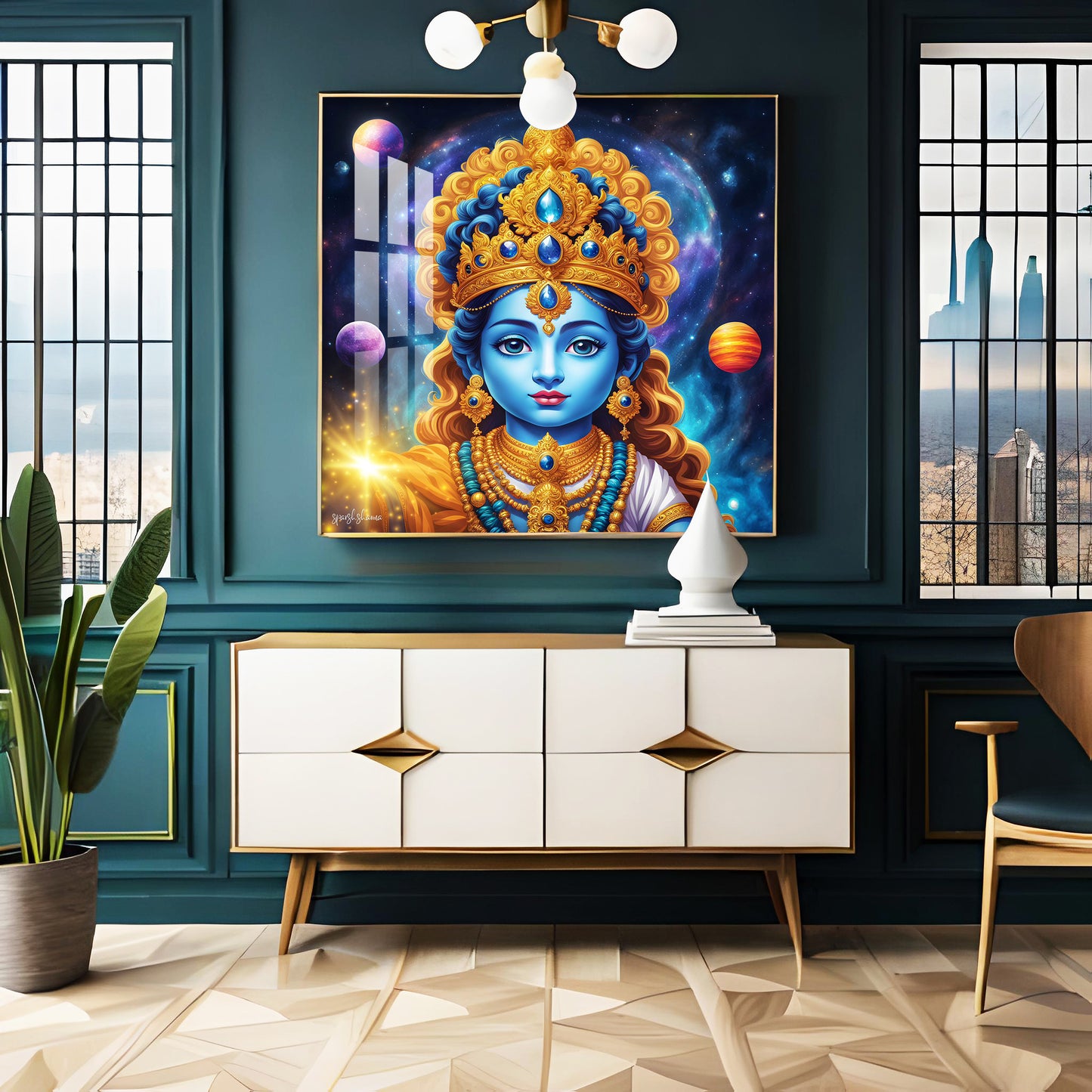 Krishna in Majestic Hues Premium Acrylic Square Wall Art