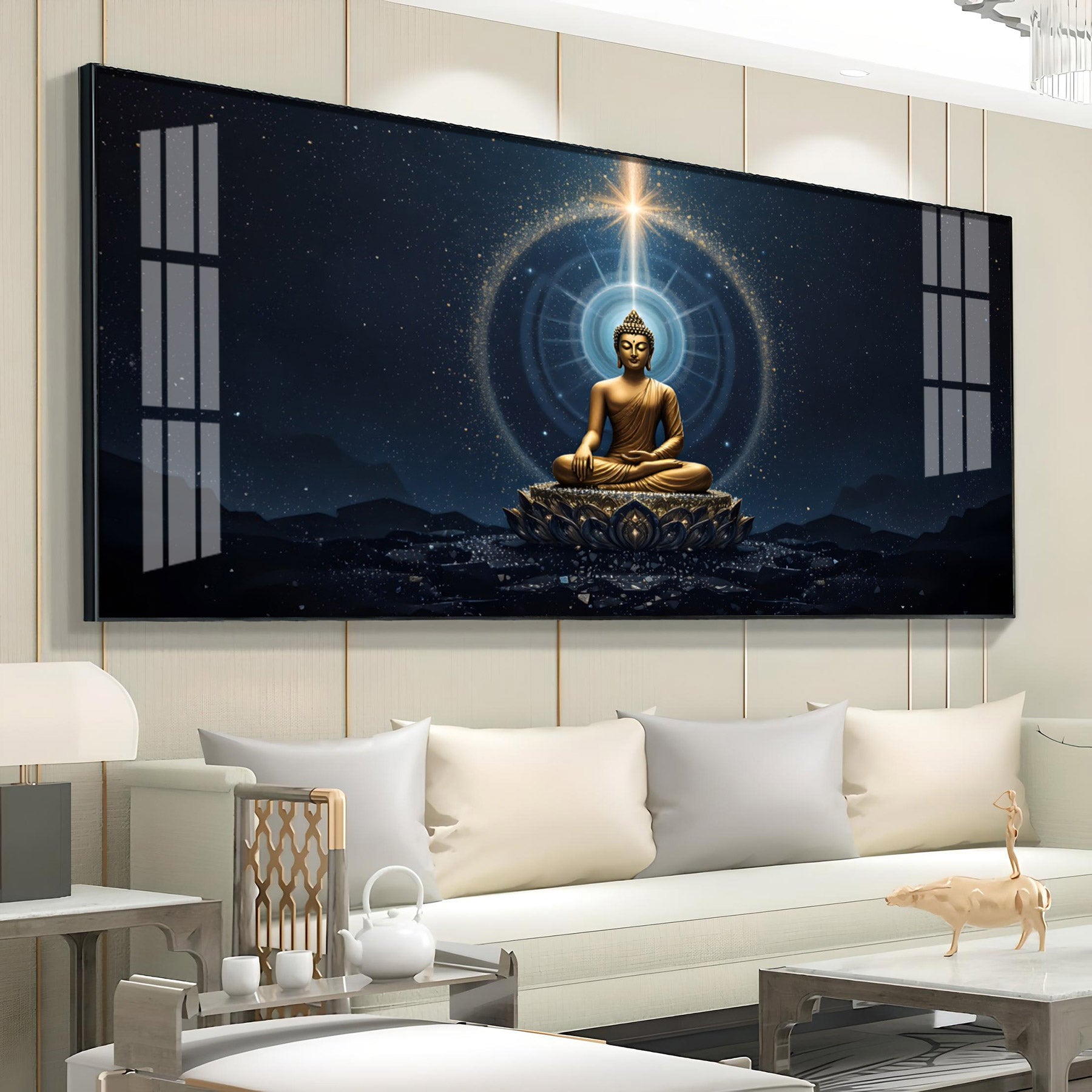 Majestic Buddha Mural Premium Acrylic Horizontal Wall Art