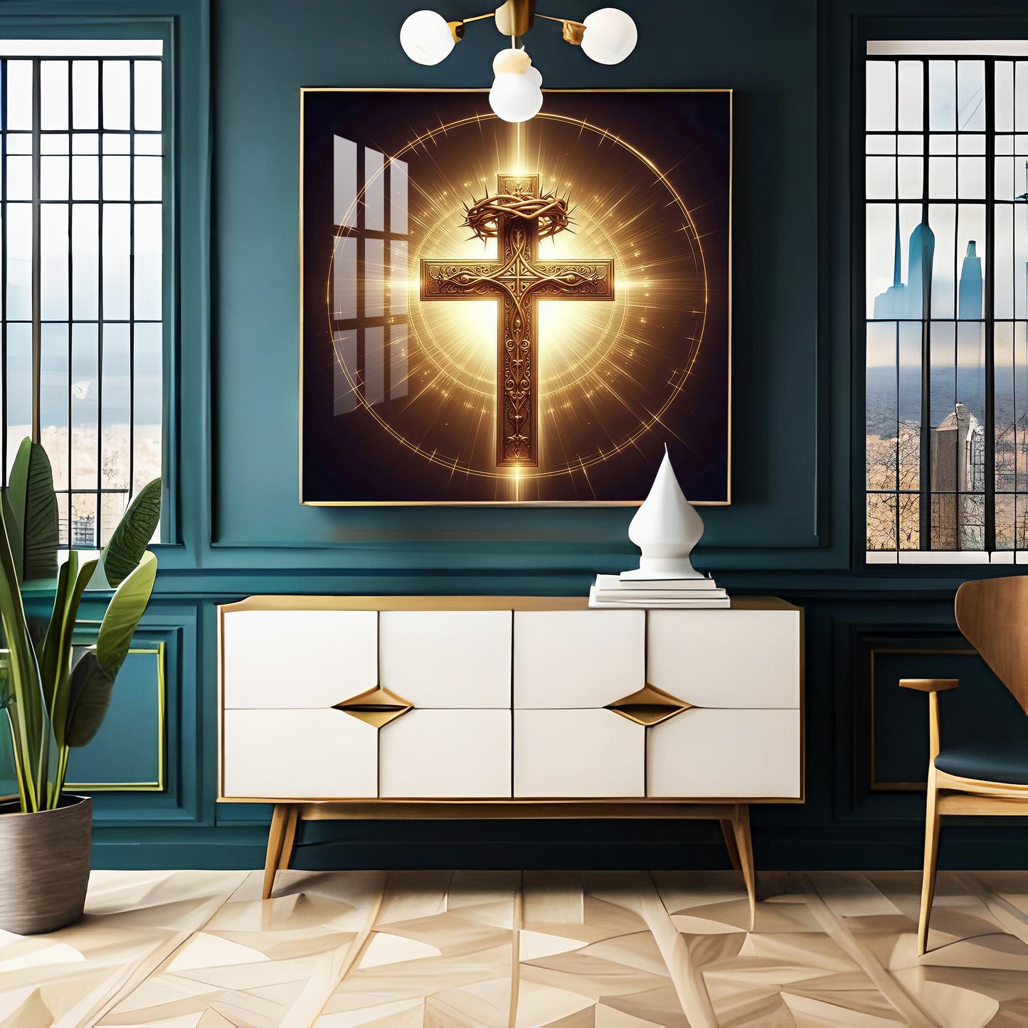 Cross Symbol In Premium Acrylic Square Wall Art