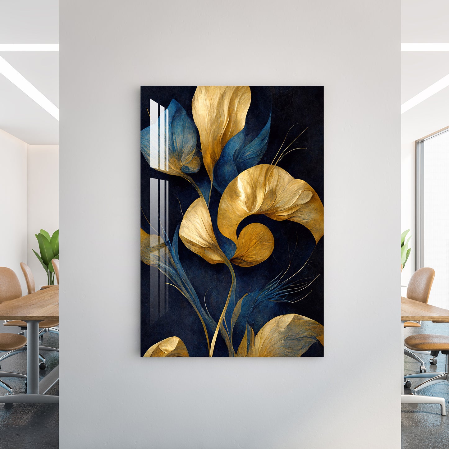 Golden Brushed Leaves Acrylic Wall Art