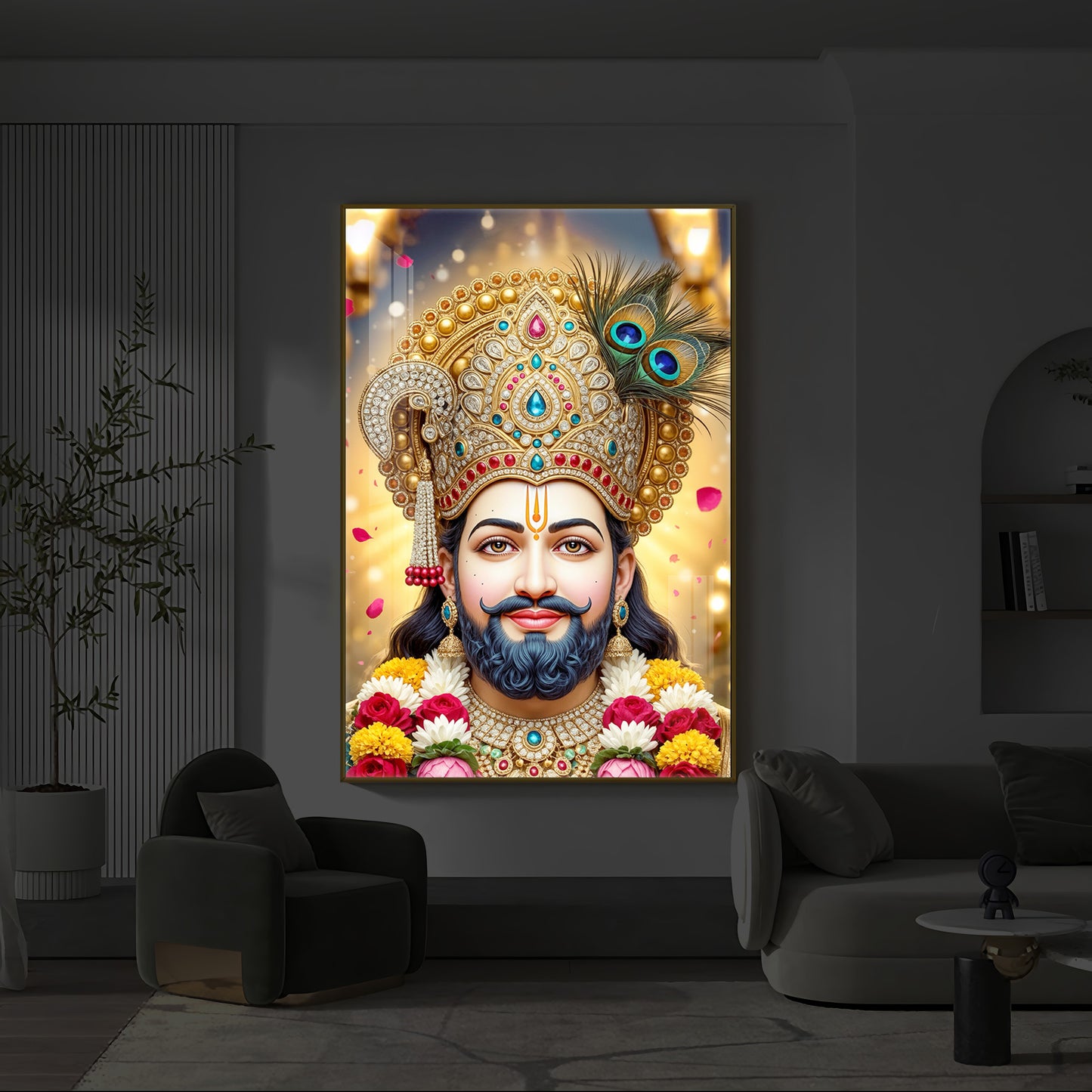 Jai Shri Shyam Modern Luxury Backlight Vertical Wall Art