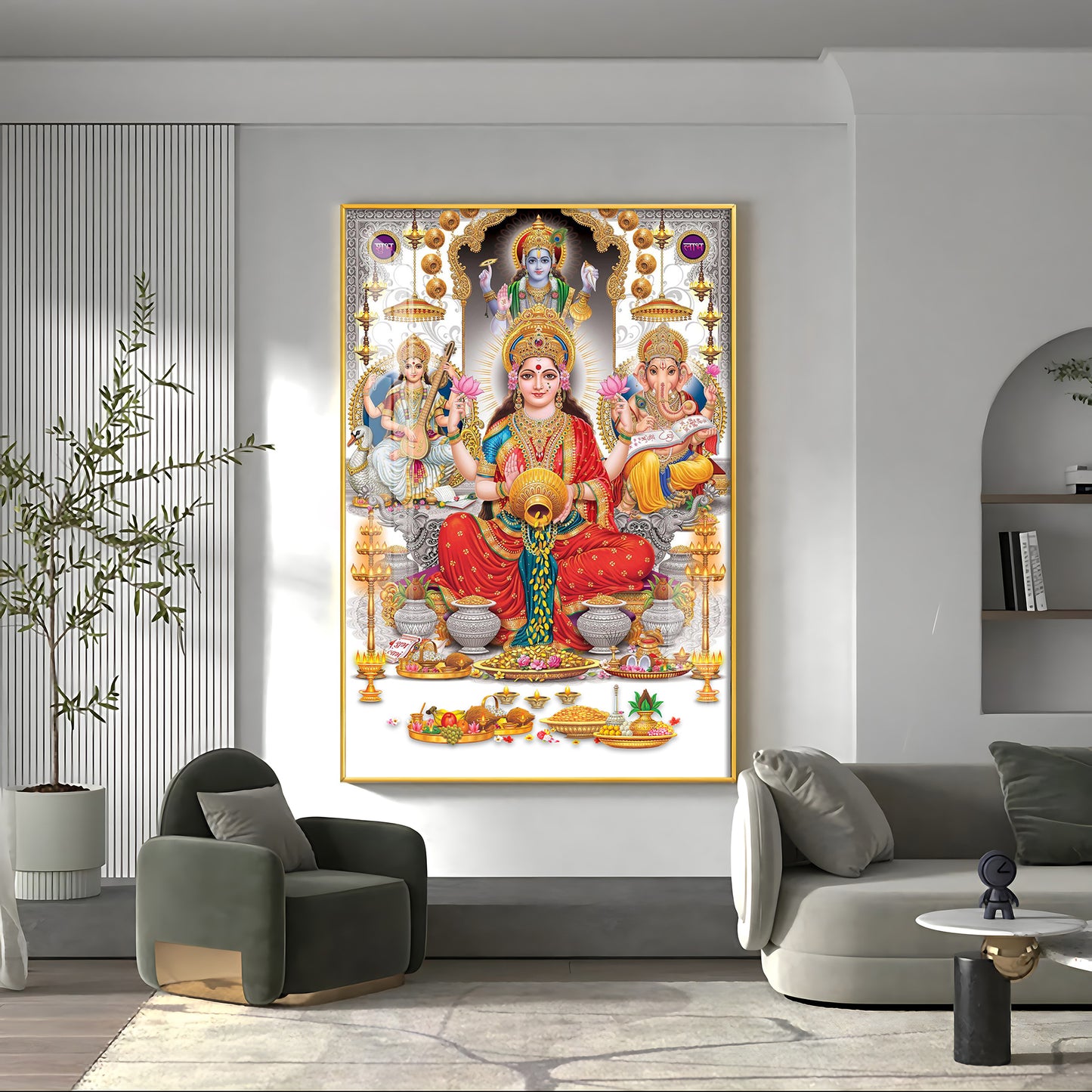 Goddess Maha Laxmi Ji With Conch Premium Acrylic Vertical Wall Art