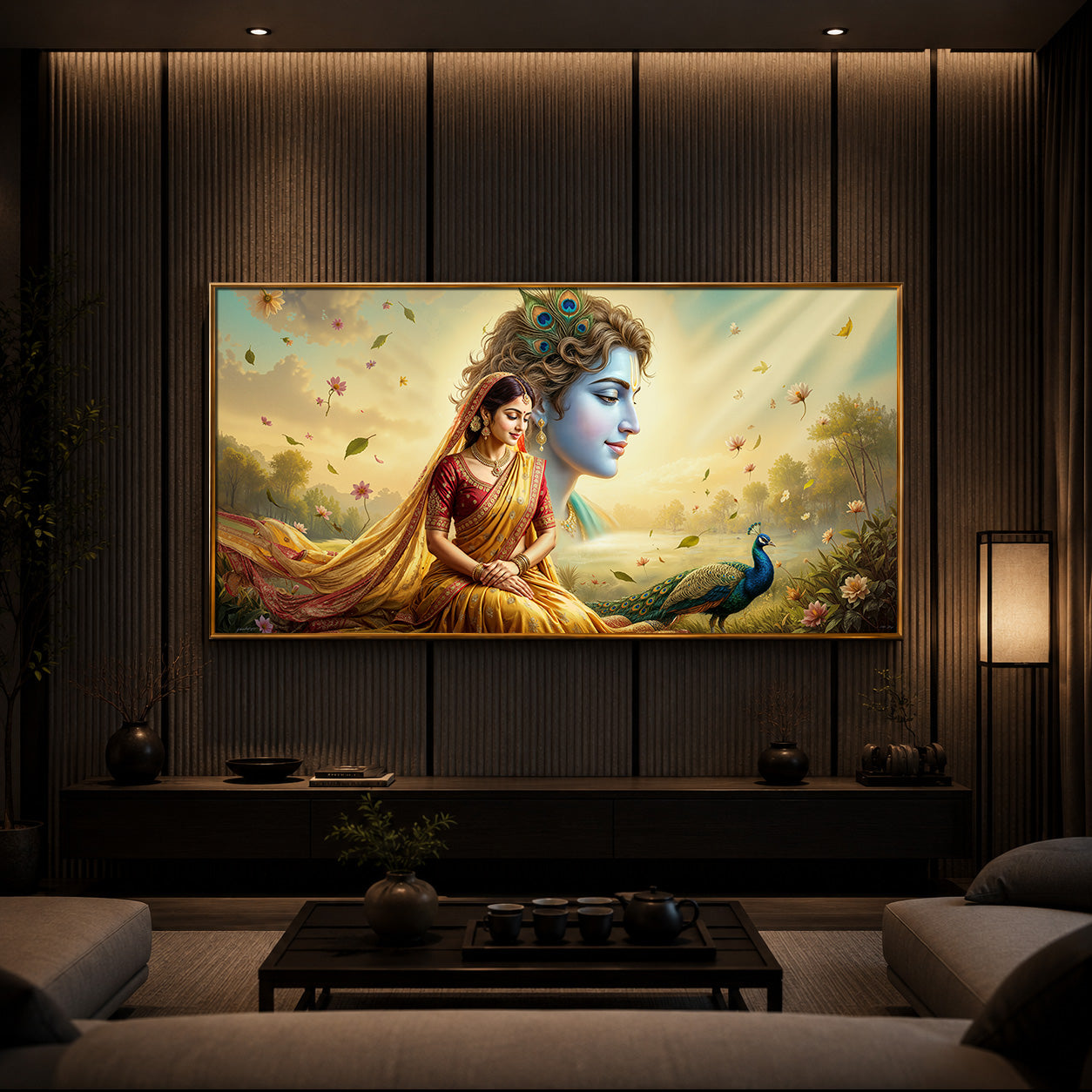 Lord Radha Krishna Modern Luxury Backlight Horizontal Wall Art