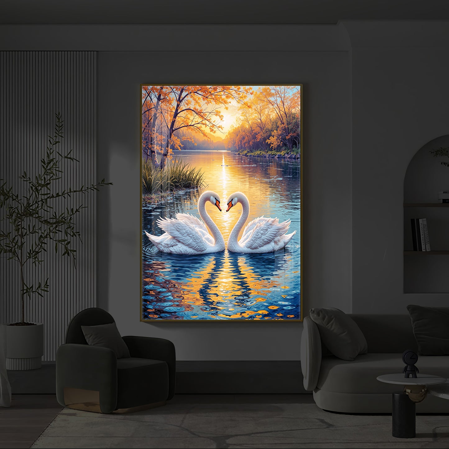 Romantic Swan Modern Luxury Backlight Vertical Wall Art