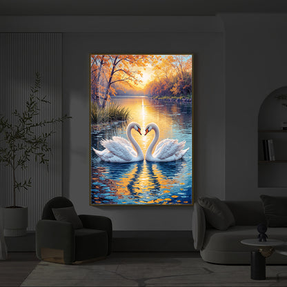 Romantic Swan Modern Luxury Backlight Vertical Wall Art