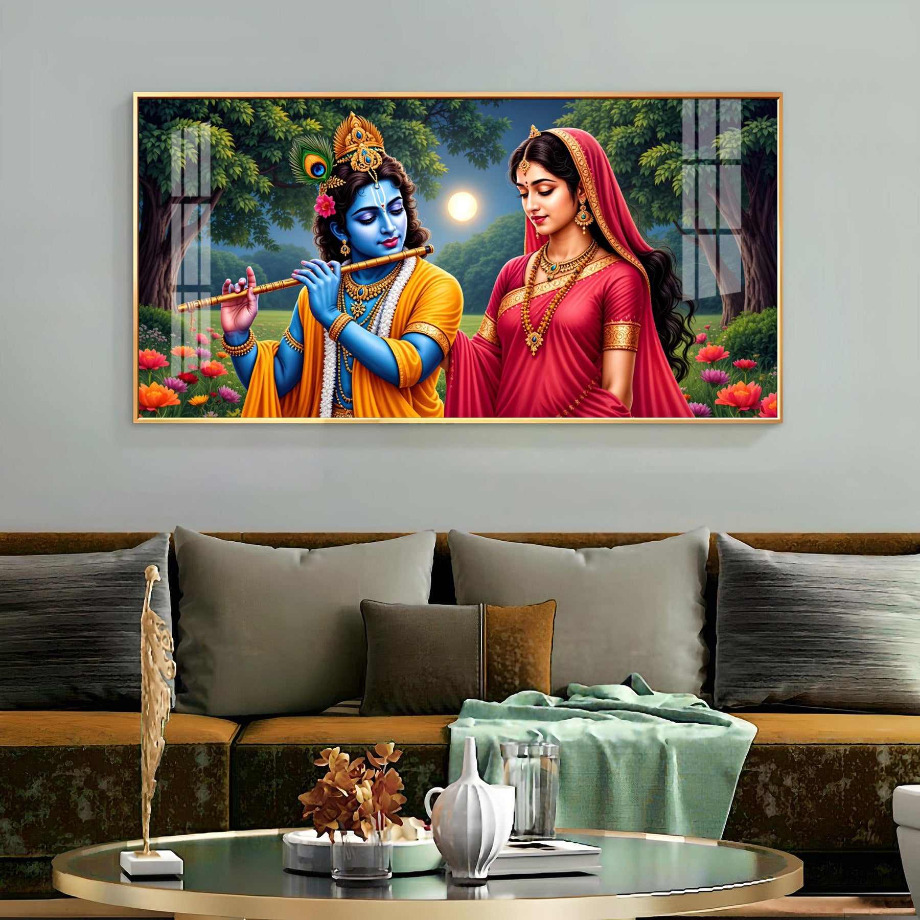 Krishna and Radha Mural Premium Acrylic Horizontal Wall Art