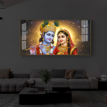 Shri Radha Krishn Modern Luxury Backlight Horizontal Wall Art